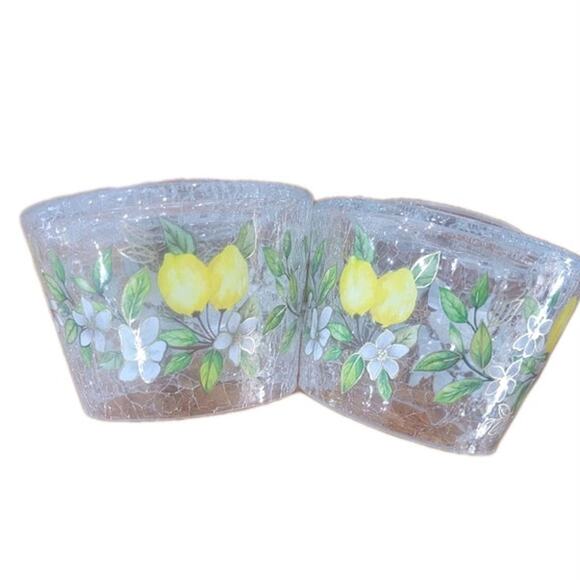 Yankee Candle Clear Crackle‎ Glass Holder – Lemon Floral Design Set of TWO - Picture 1 of 10